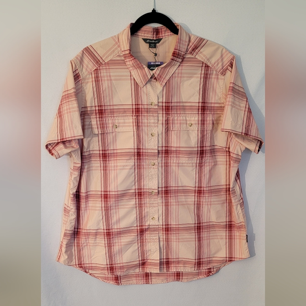NWT Eddie Bauer Womens Plaid Button Down Shirt Size XXL